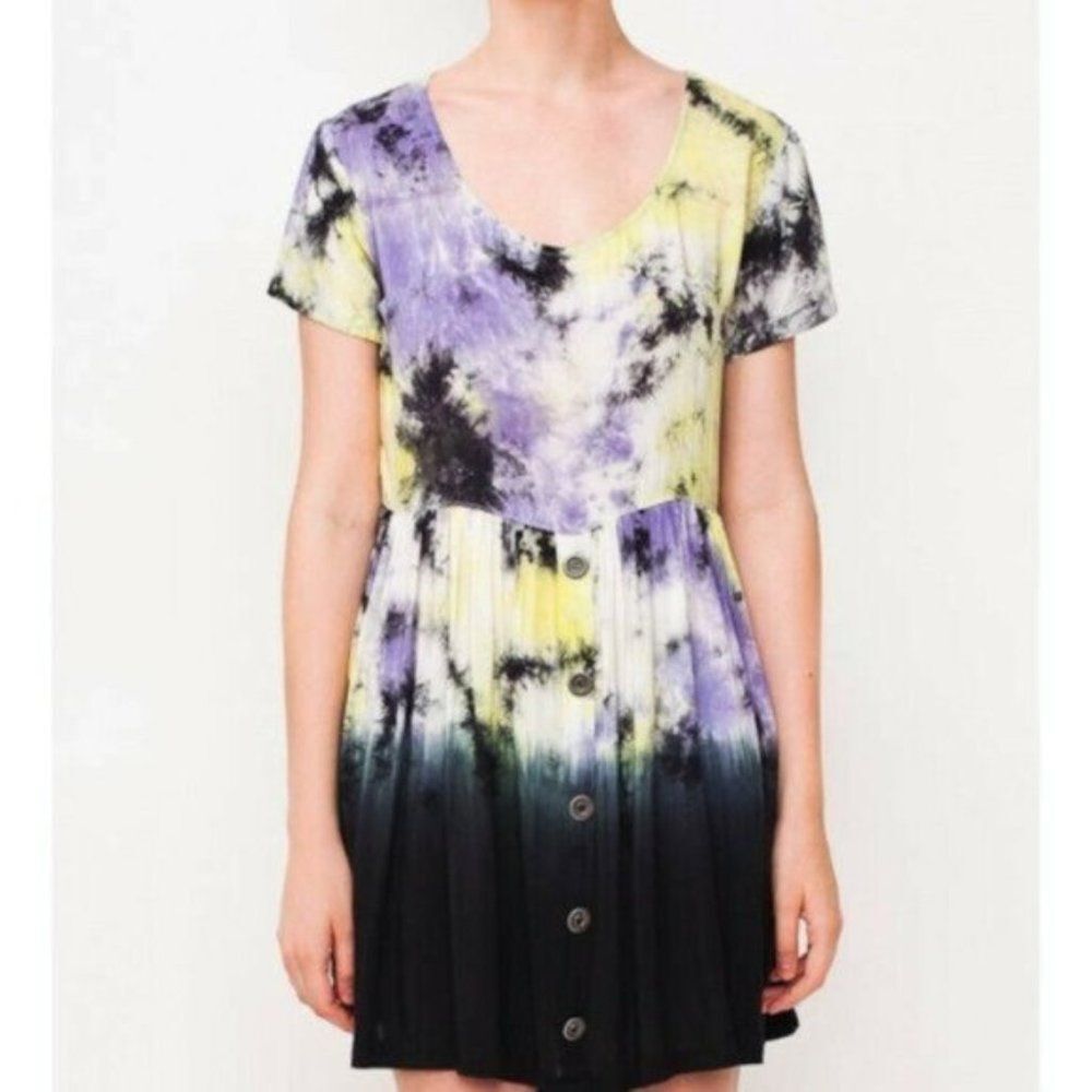 Evil Twin Die Dye Tie Babydoll Button Dress Black